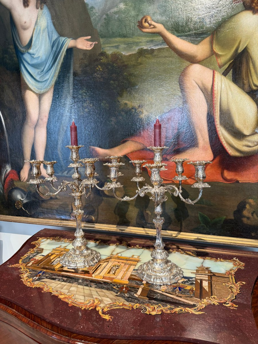 Coppia di candelieri a sei fiamme, Tiffany & Co., Sheffield, fine XIX – inizi XX secolo-photo-1