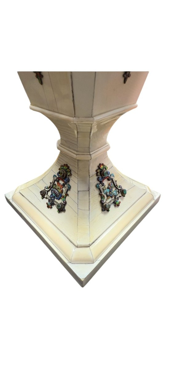 Coppia di vasi in avorio e smalti policromi, Vienna, XIX secolo-photo-2