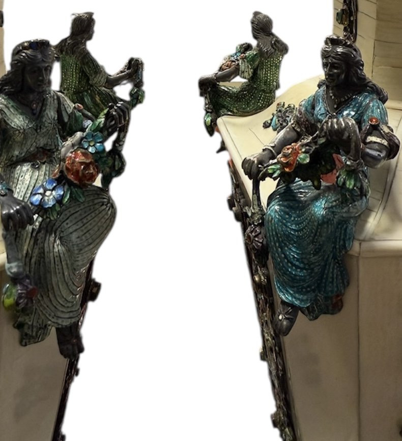 Coppia di vasi in avorio e smalti policromi, Vienna, XIX secolo-photo-7