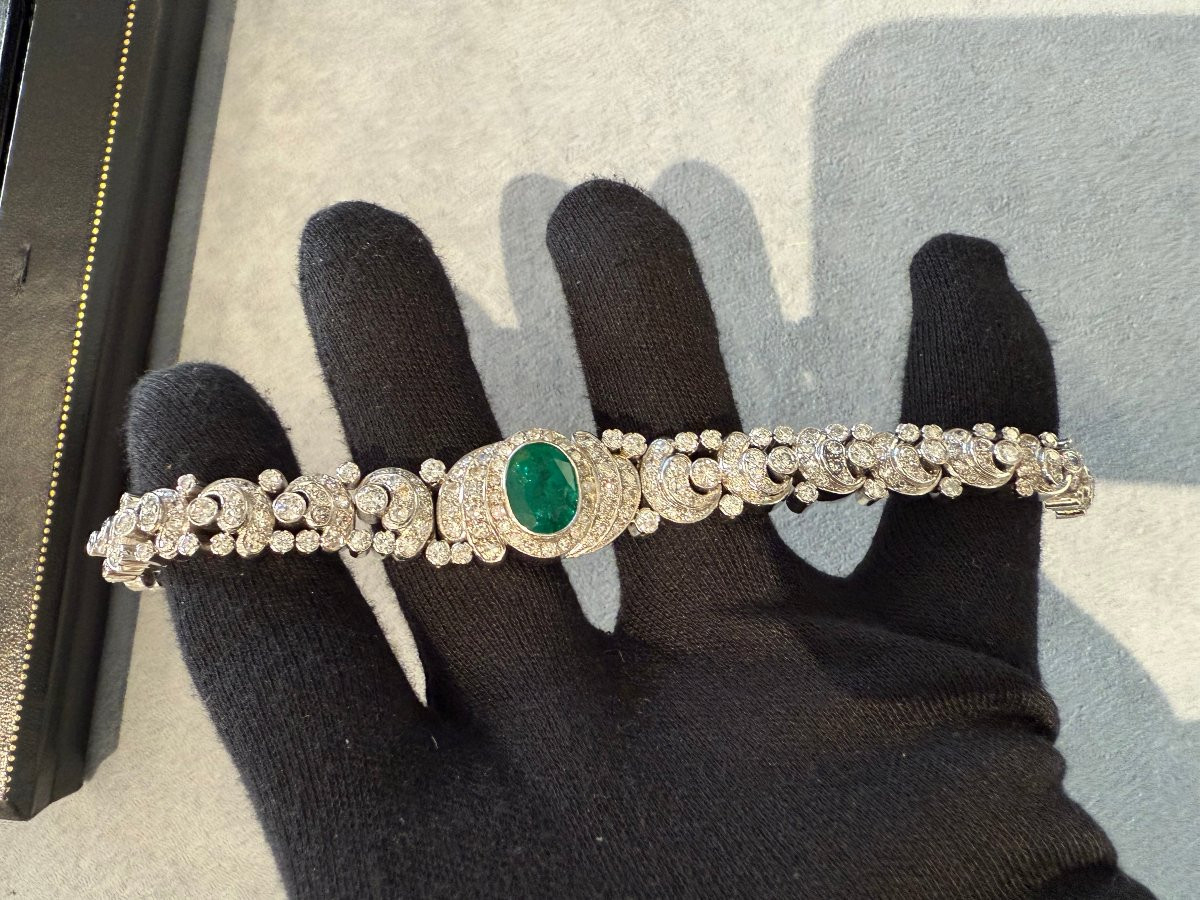 Bracciale in Platino con Smeraldo e Diamanti-photo-2
