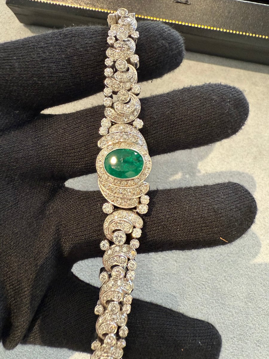 Bracciale in Platino con Smeraldo e Diamanti-photo-3