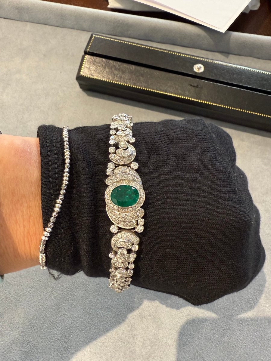 Bracciale in Platino con Smeraldo e Diamanti-photo-4