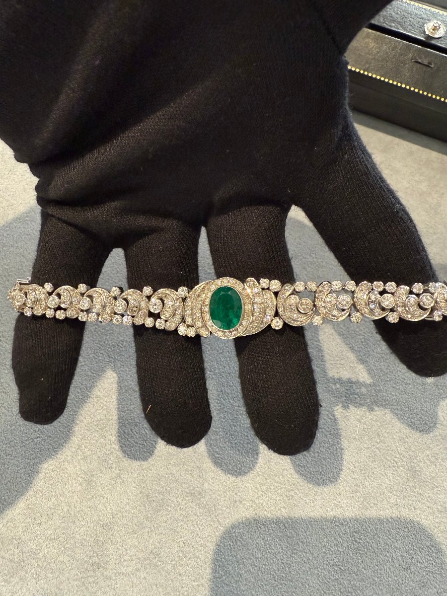Bracciale in Platino con Smeraldo e Diamanti-photo-5