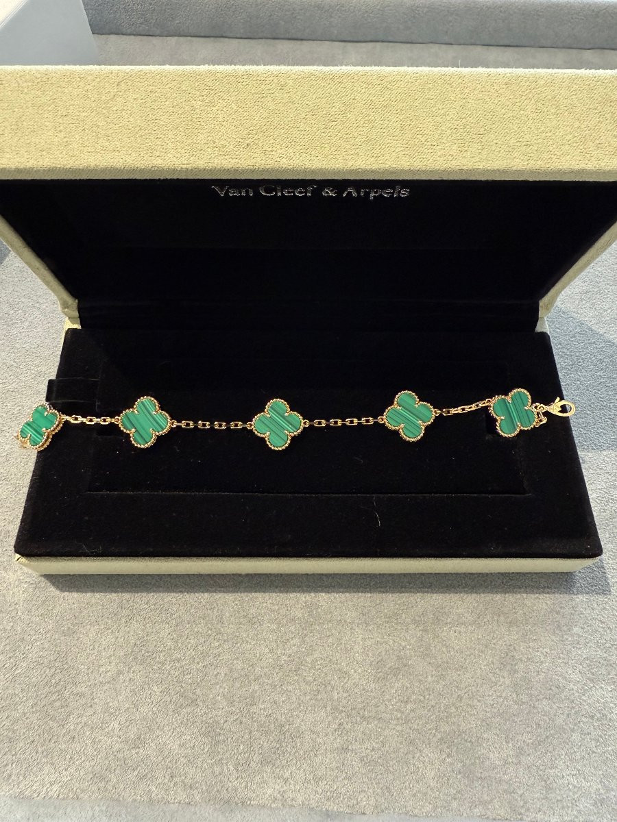 Van Cleef & Arpels – Bracciale Alhambra in oro giallo e malachite, pari al nuovo-photo-2