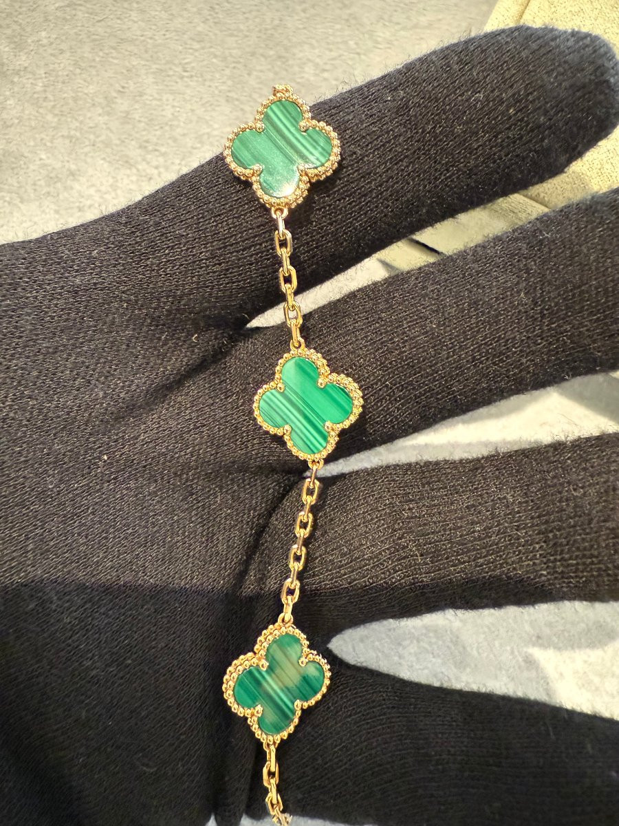 Van Cleef & Arpels – Bracciale Alhambra in oro giallo e malachite, pari al nuovo-photo-3