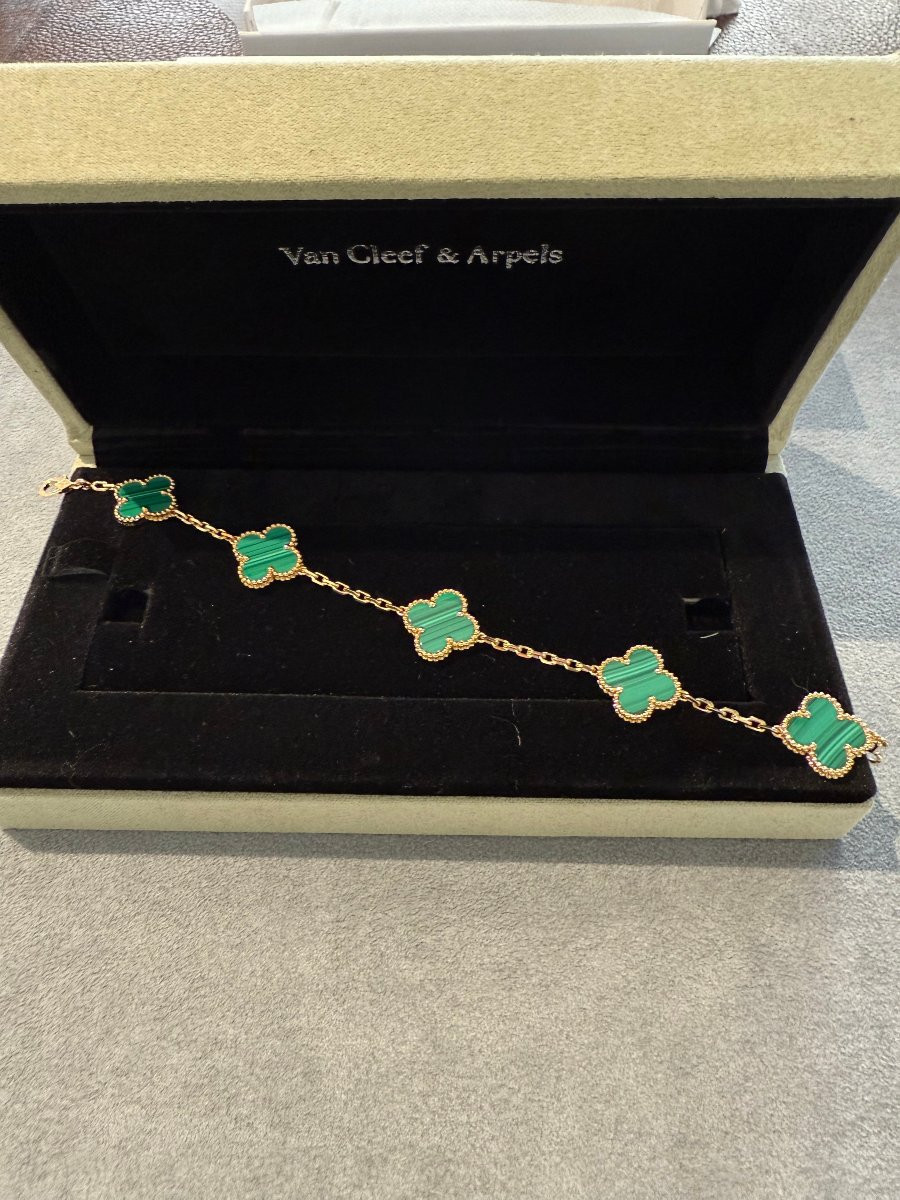 Van Cleef & Arpels – Bracciale Alhambra in oro giallo e malachite, pari al nuovo-photo-5