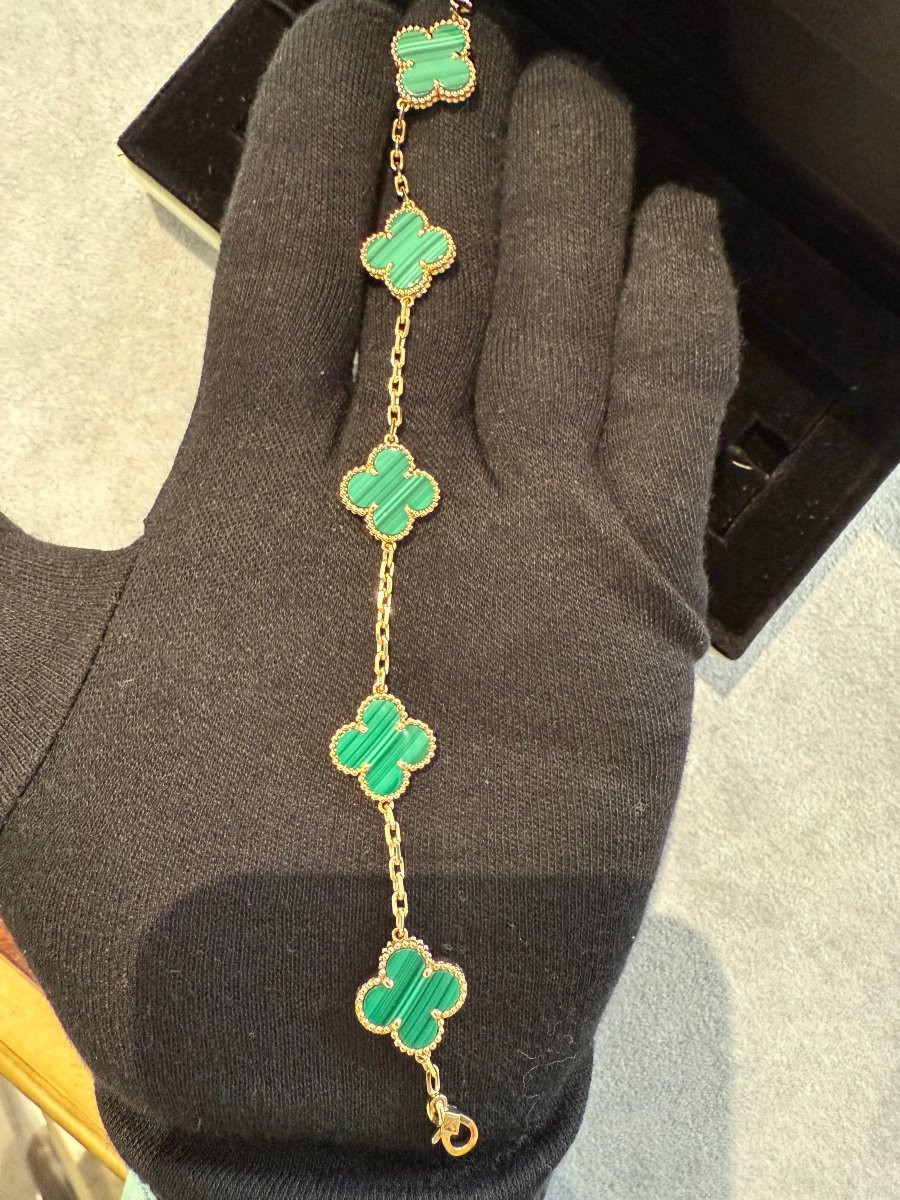 Van Cleef & Arpels – Bracciale Alhambra in oro giallo e malachite, pari al nuovo-photo-6