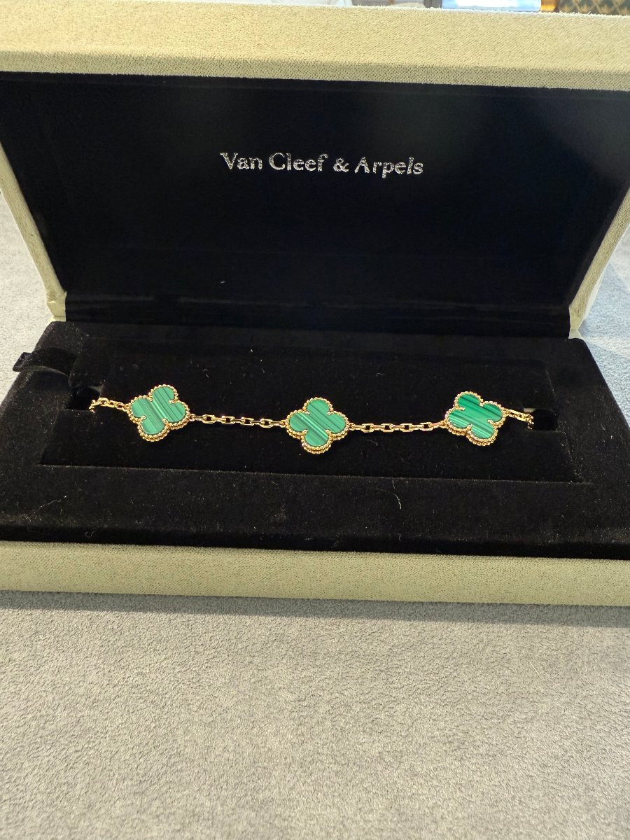 Van Cleef & Arpels – Bracciale Alhambra in oro giallo e malachite, pari al nuovo-photo-7