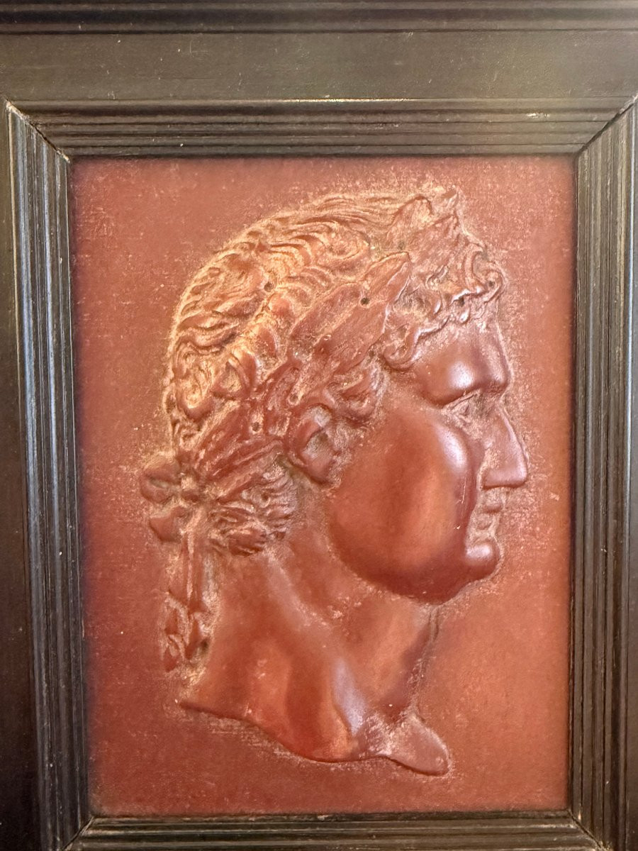 Bassorilievo in marmo rosso antico raffigurante un imperatore romano-photo-2