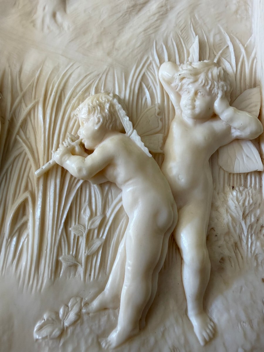 Placca in avorio scolpito con putti alati e airone Germania, seconda metà del XIX secolo-photo-4