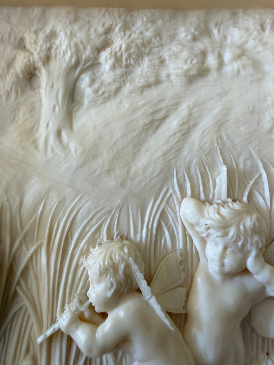 Placca in avorio scolpito con putti alati e airone Germania, seconda metà del XIX secolo-photo-2