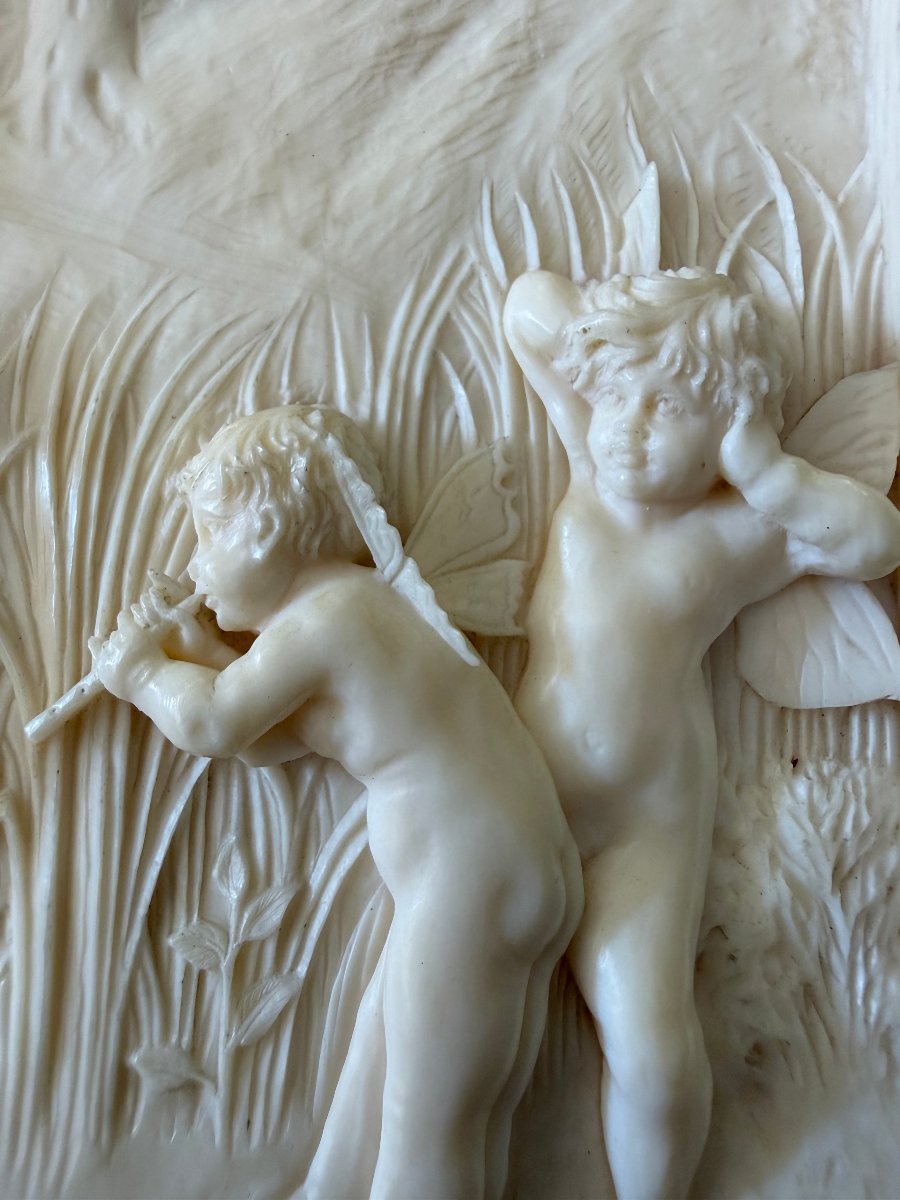 Placca in avorio scolpito con putti alati e airone Germania, seconda metà del XIX secolo-photo-4