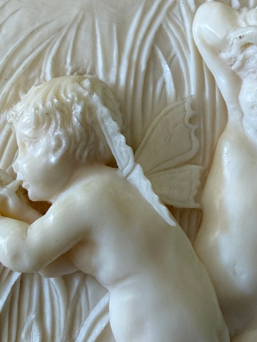 Placca in avorio scolpito con putti alati e airone Germania, seconda metà del XIX secolo-photo-5