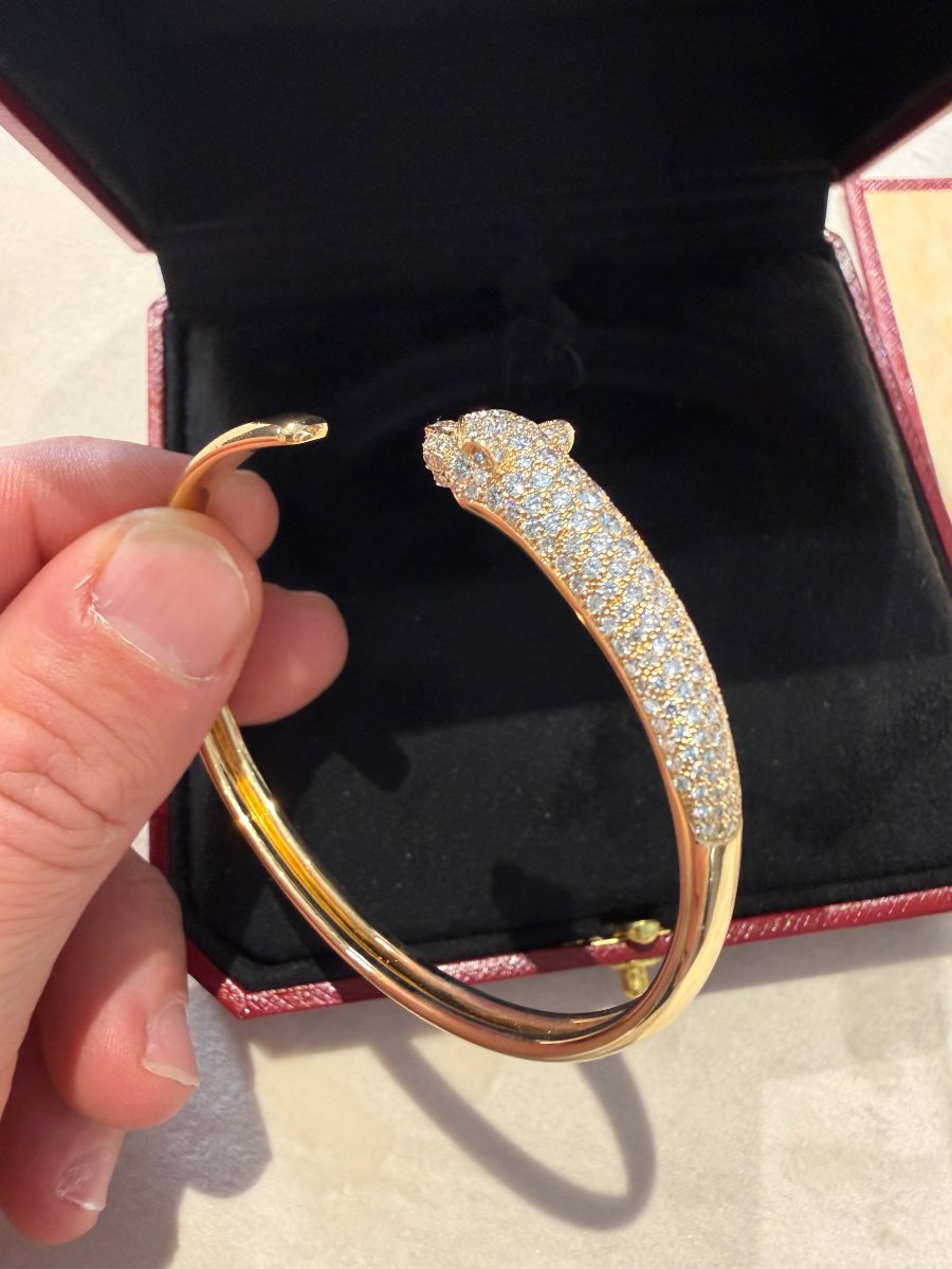 Cartier Panthère de Cartier – Bracciale Modello Piccolo Half-Pavé in Oro Giallo 18 kt con Diama-photo-3