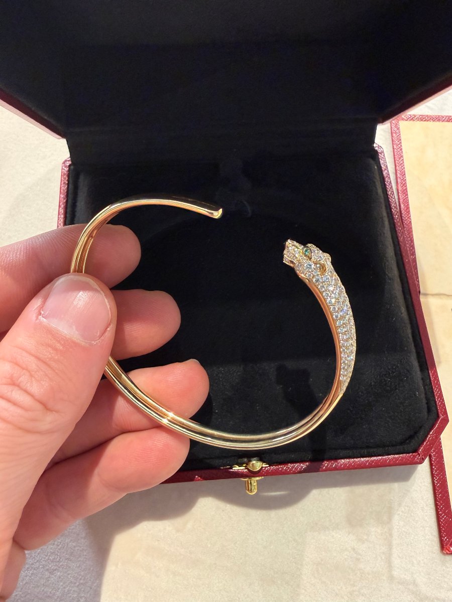 Cartier Panthère de Cartier – Bracciale Modello Piccolo Half-Pavé in Oro Giallo 18 kt con Diama-photo-6