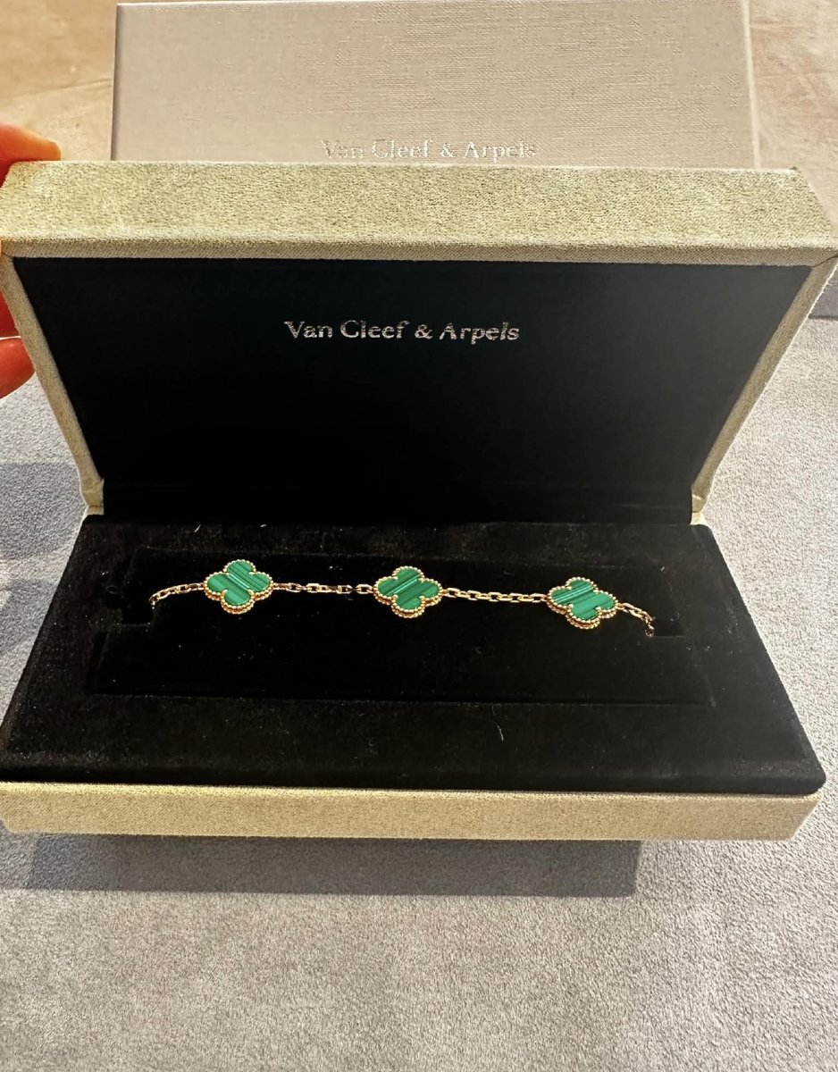 Van Cleef & Arpels Vintage Alhambra – Bracciale 5 Motivi in Oro Giallo 18 kt e Malachite-photo-1
