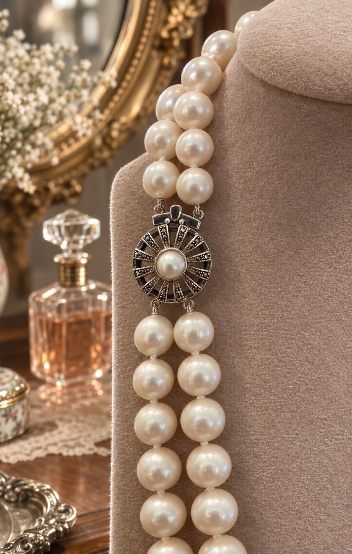 Collana a due fili di perle coltivate con chiusura in argento-photo-2