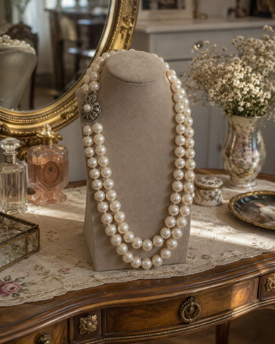 Collana a due fili di perle coltivate con chiusura in argento