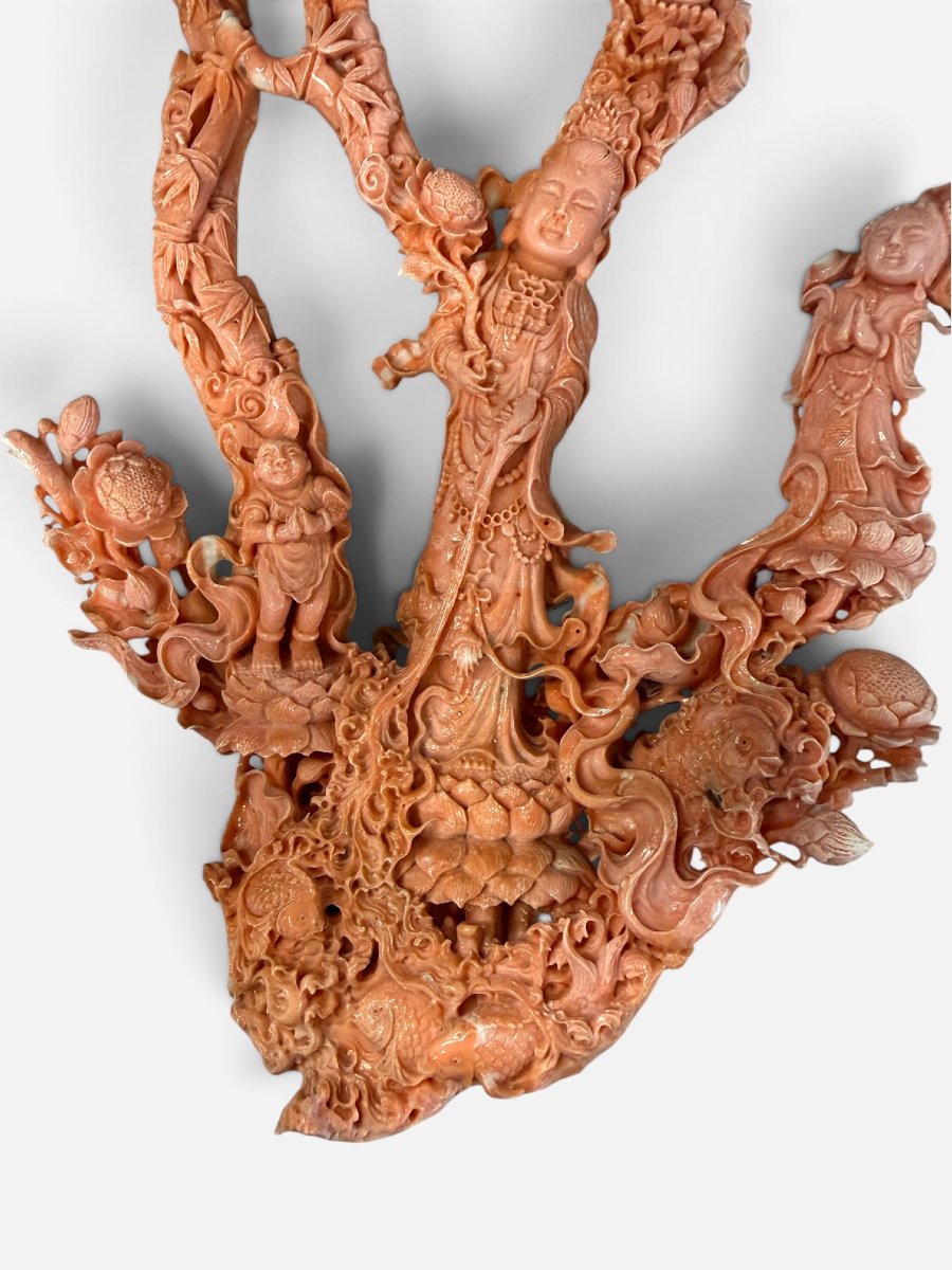 Importante gruppo scultoreo orientale in corallo cerasuolo-photo-3