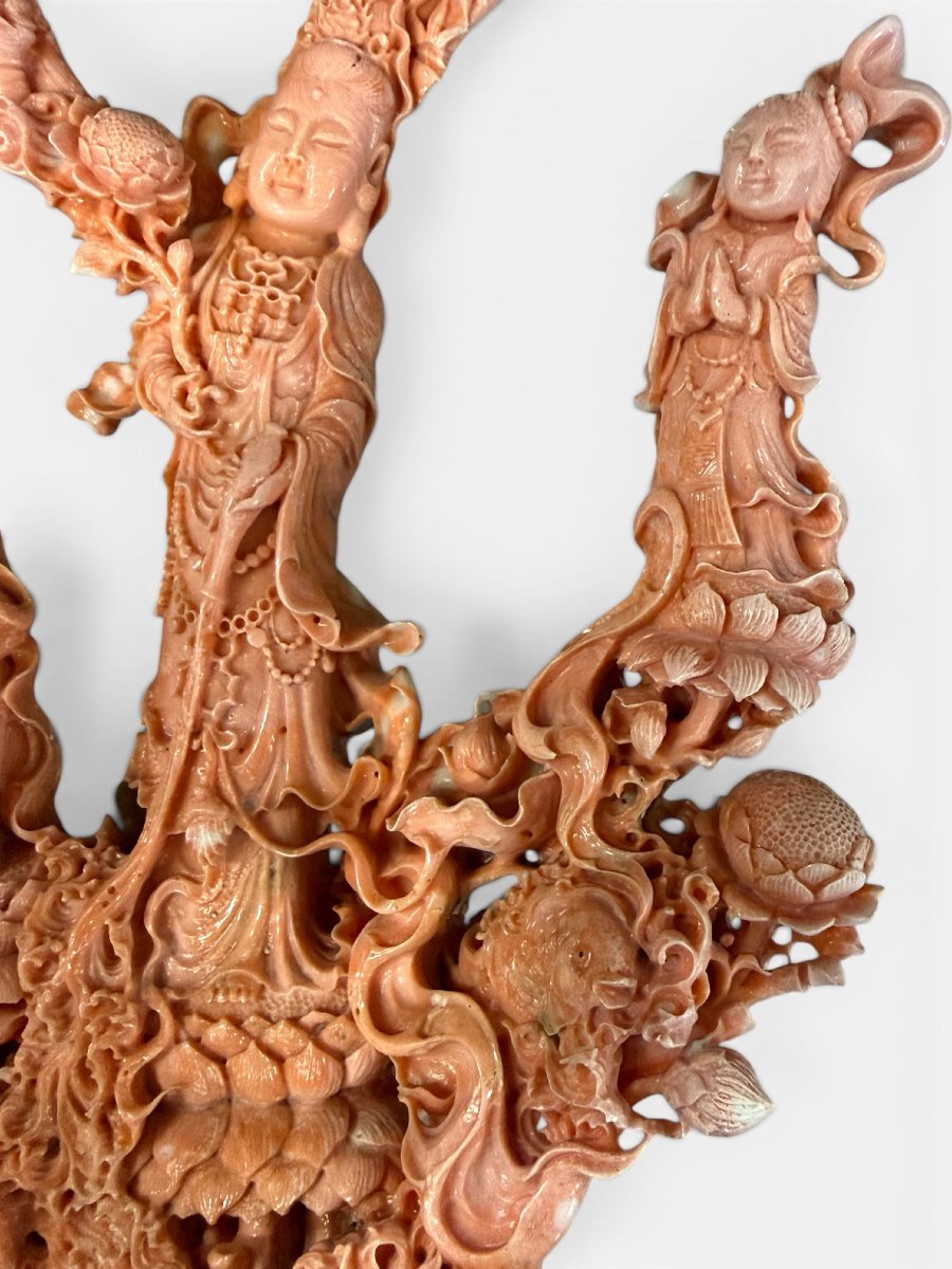 Importante gruppo scultoreo orientale in corallo cerasuolo-photo-1