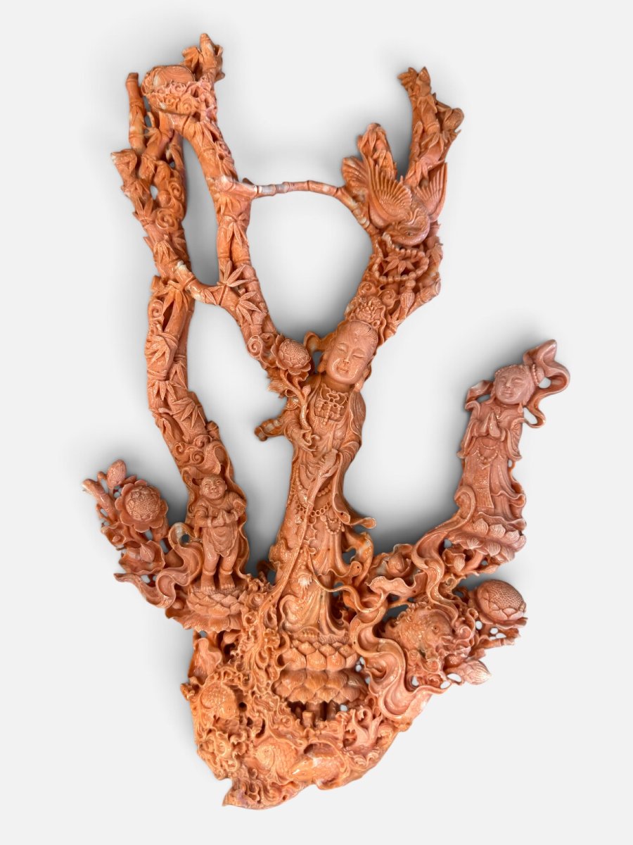 Importante gruppo scultoreo orientale in corallo cerasuolo-photo-3