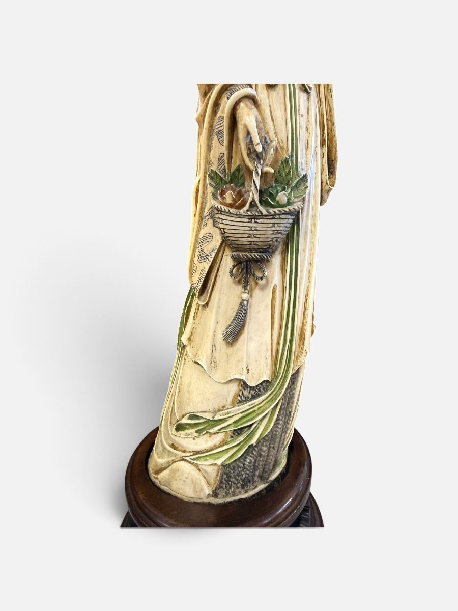  Importante coppia di sculture cinesi in avorio policromo-photo-1