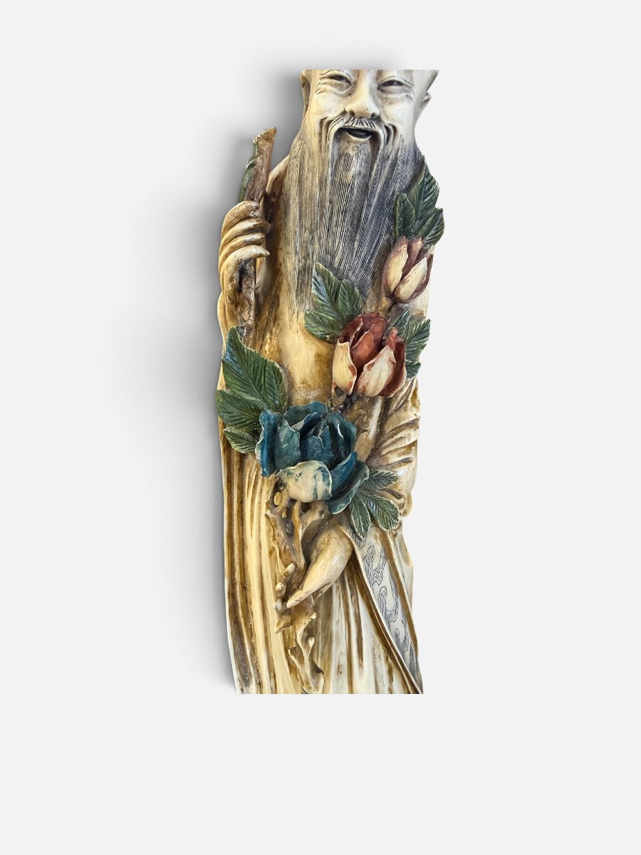  Importante coppia di sculture cinesi in avorio policromo-photo-3