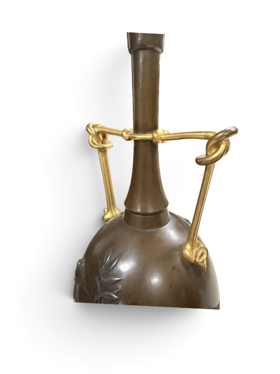 Coppia di importanti vasi-candelabri in bronzo firmati Ferdinand Barbedienne e Henry Cahieux-photo-6