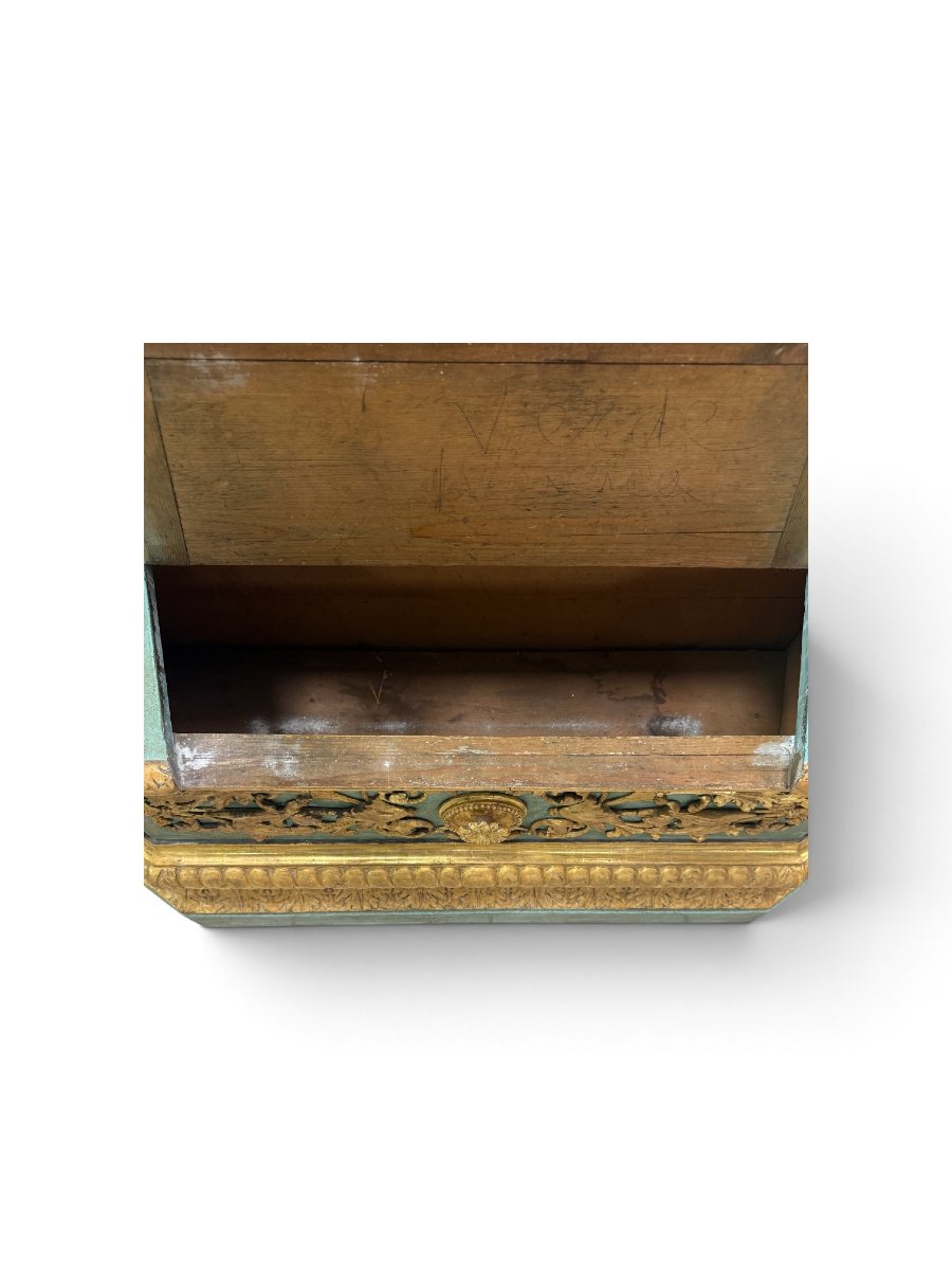 Coppia di panche veneziane in legno scolpito, laccato verde e dorato – Venezia, XVIII secolo-photo-4