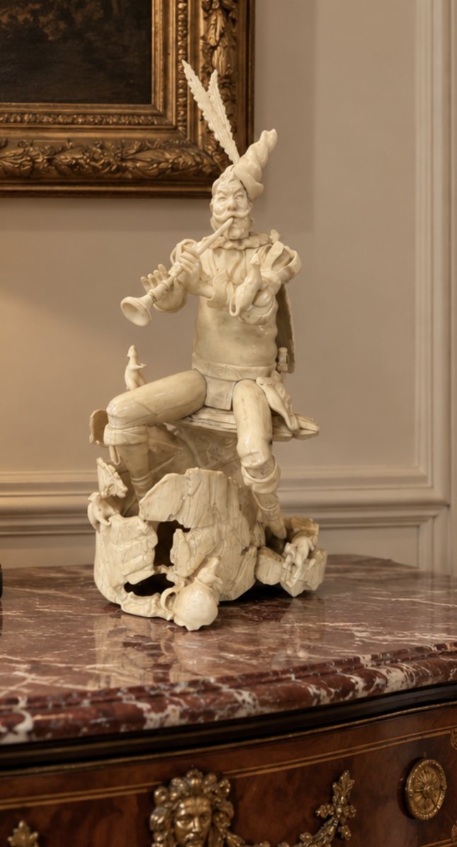 Scultura tedesca in avorio raffigurante un pifferaio, XIX secolo-photo-3