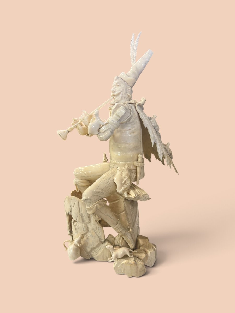 Scultura tedesca in avorio raffigurante un pifferaio, XIX secolo-photo-4