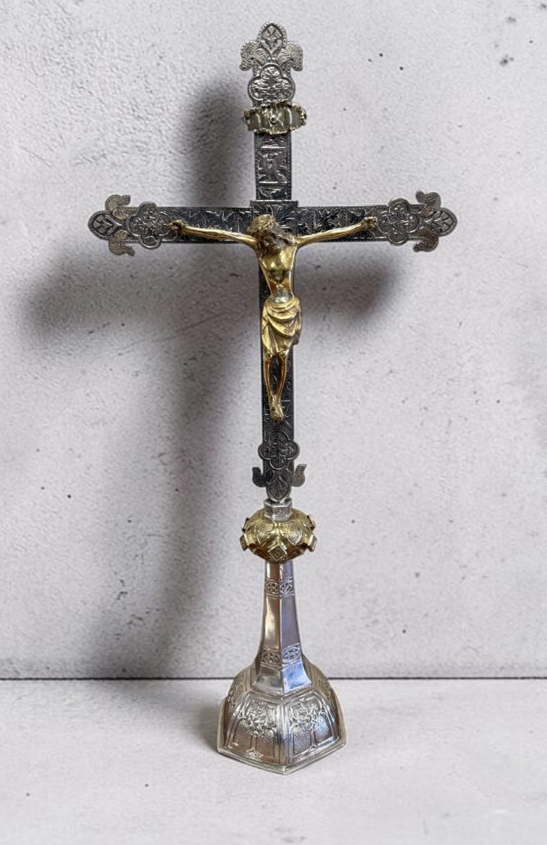 Importante croce d’altare in argento e argento dorato – Germania meridionale, probabilmente Aug
