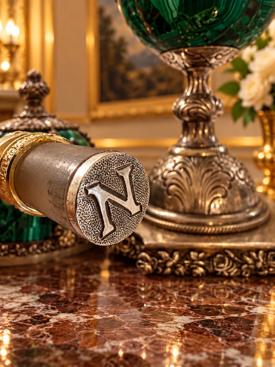 Uovo in malachite, argento e argento dorato con sigillo napoleonico, Francia-photo-5