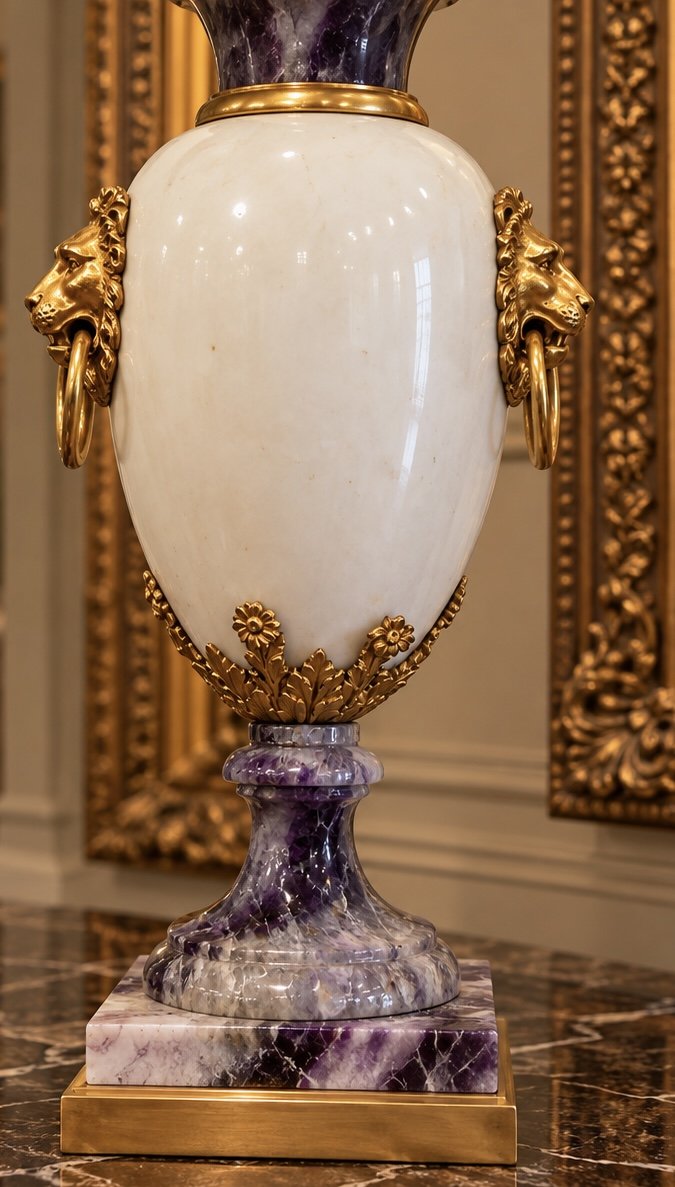 Coppia di vasi in marmo bianco statuario, Blue John e bronzo dorato – Francia, epoca Napoleone -photo-4