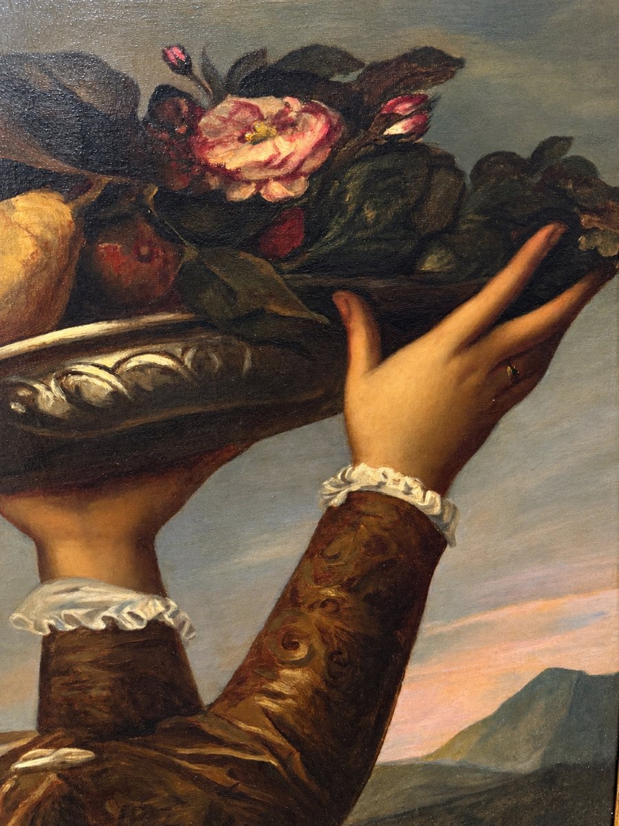 Da Tiziano Vecellio (1488/1490–1576) – Fanciulla con vassoio di frutta – Olio su tela, XIX seco-photo-4