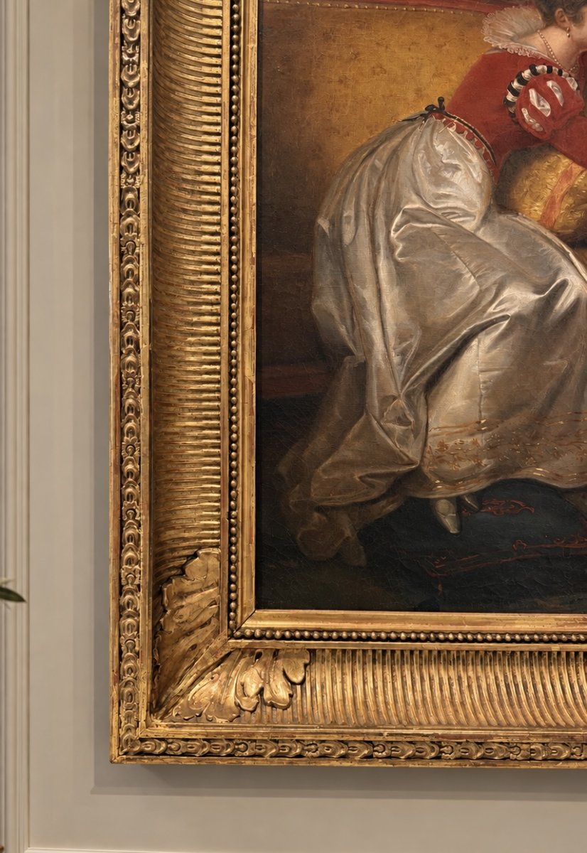 Scena galante in un interno aristocratico – Scuola francese, 1840–1860 circa-photo-2
