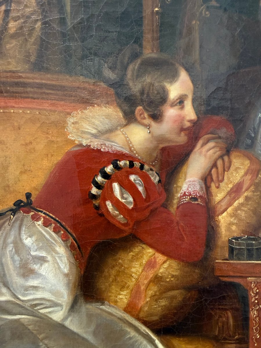 Scena galante in un interno aristocratico – Scuola francese, 1840–1860 circa-photo-3