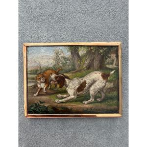 Placchetta in micromosaico romano con cane e gatto