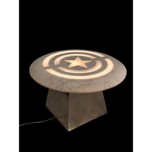 Tavolino da salotto in marmo bianco con illuminazione integrata