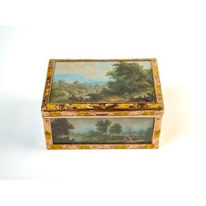 Tabacchiera in oro con miniature paesaggistiche  Germania, Berlino, ca. 1840