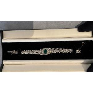 Bracciale in Platino con Smeraldo e Diamanti