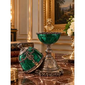 Uovo in malachite, argento e argento dorato con sigillo napoleonico, Francia