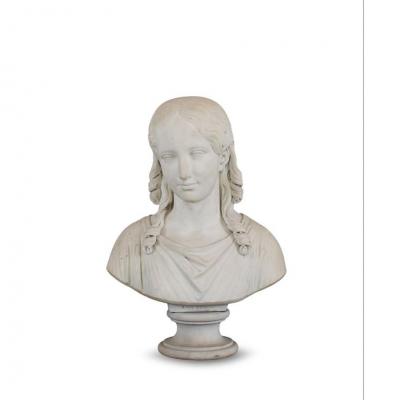 Sculpture Française XVIIIeme Siecle H: 51cm En Marbre Blanc Carrara