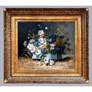  French Painter Of 19th Century Gilbert Martin (1839 – 1905). Still Life With Flowers