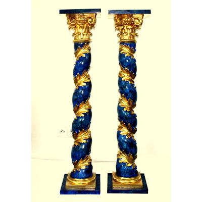 Pair Of  Polychrome Painted Wooden Pedestals From Italy Of Th18th-century