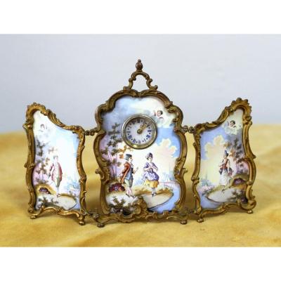 Small Clock Screen, Vienna 1890, Bronze Porcelain Montage
