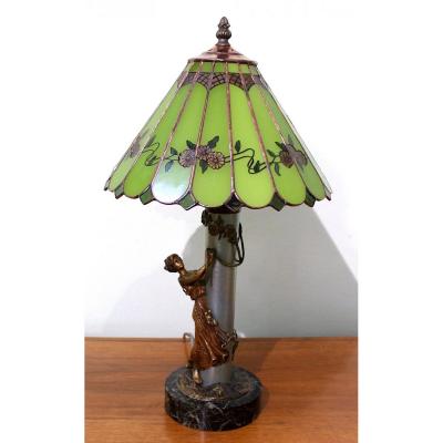 Bergmann Cold Painted Viennese Bronze Art Nouveau Lamp, Height 47 Cm Austria Signed