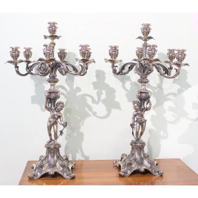 A Pair Of Monumental French Silver Candlesticks Height 83 Cm Total Weight 20 Kg