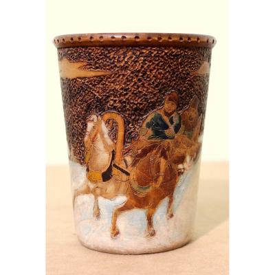 Russian Painted Leather Cupr From 19th Century