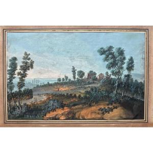 Countryside Landscape Watercolor And Gouache